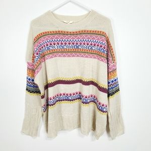 Easel | NWT Boho Distressed Sweater Cream Medium